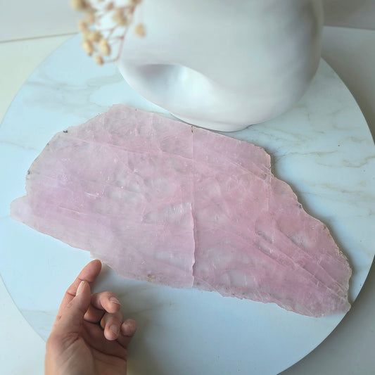Rose Quartz Crystal Slab Slice on Stand