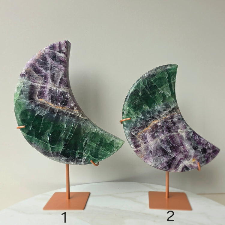 Rainbow Fluorite Crystal Moon on Stand Mexico XL