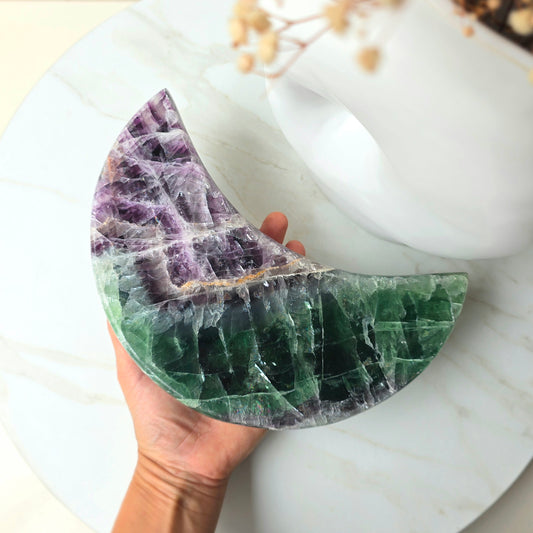 Rainbow Fluorite Crystal Moon on Stand Mexico XL