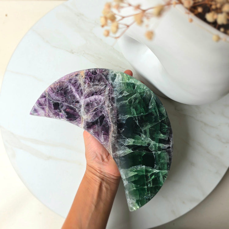 Rainbow Fluorite Crystal Moon on Stand Mexico XL