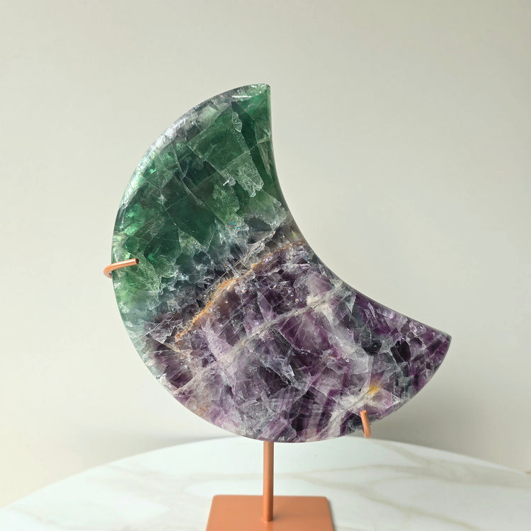 Rainbow Fluorite Crystal Moon on Stand Mexico XL