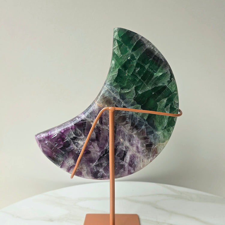 Rainbow Fluorite Crystal Moon on Stand Mexico XL
