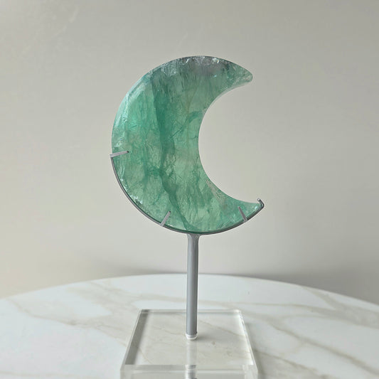 Green Fluorite Crystal Moon on Stand China