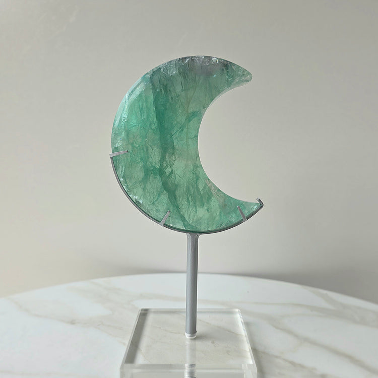 Green Fluorite Crystal Moon on Stand China