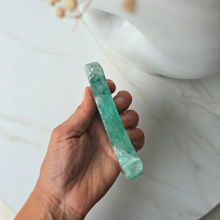 Green Fluorite Crystal Moon on Stand China