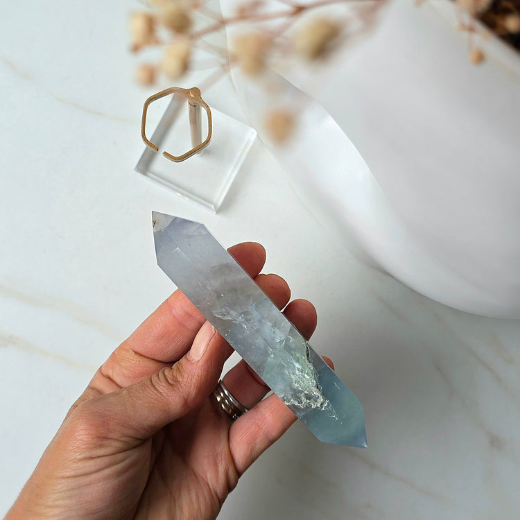 Blue Fluorite Crystal Wand in Stand