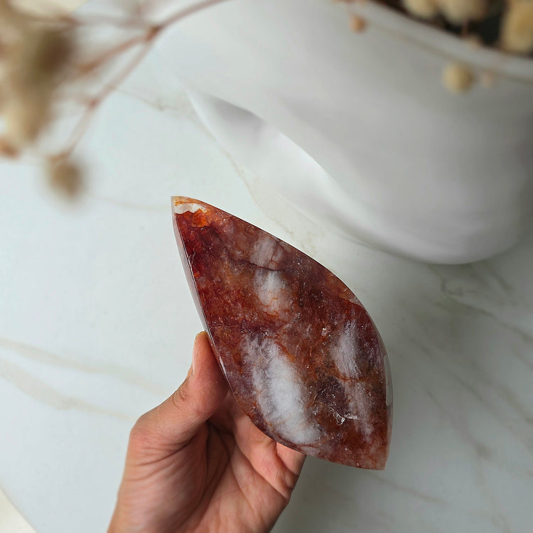 Fire Quartz Hematoid Quartz Crystal Flame on Stand