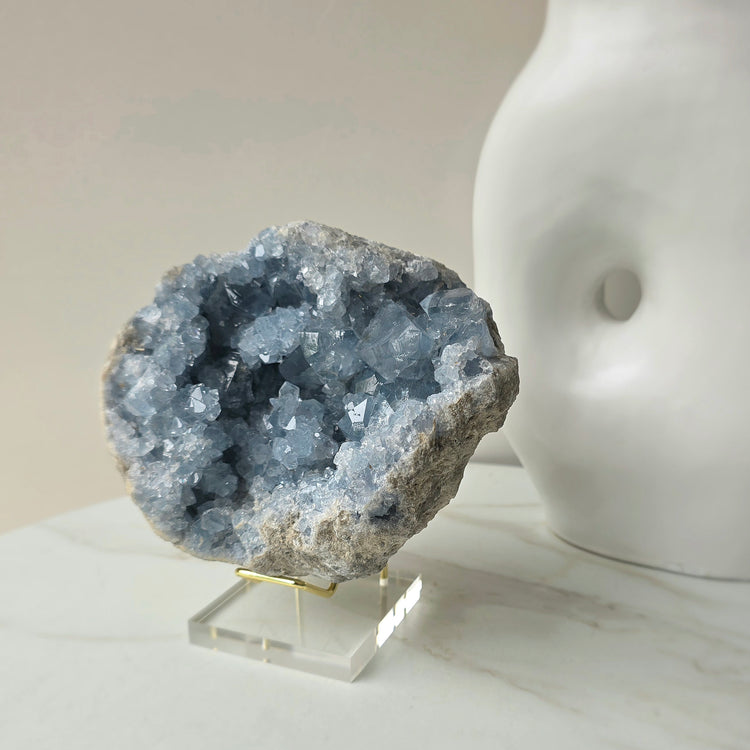 Celestite Crystal Geode Cluster on Stand Madagascar High Quality