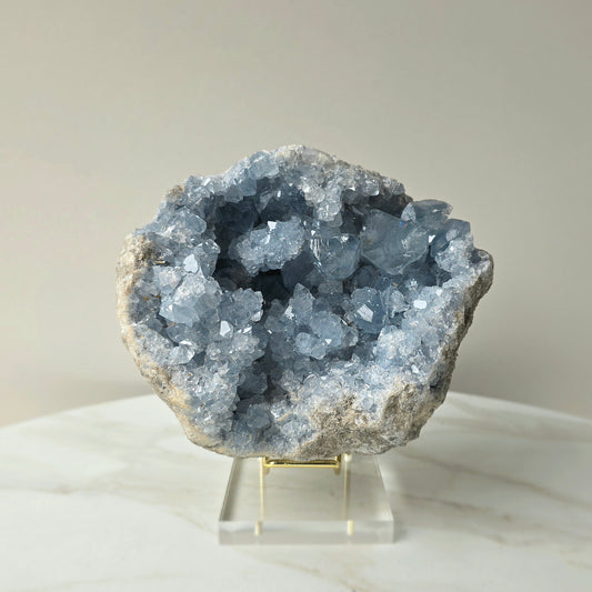 Celestite Crystal Geode Cluster on Stand Madagascar High Quality