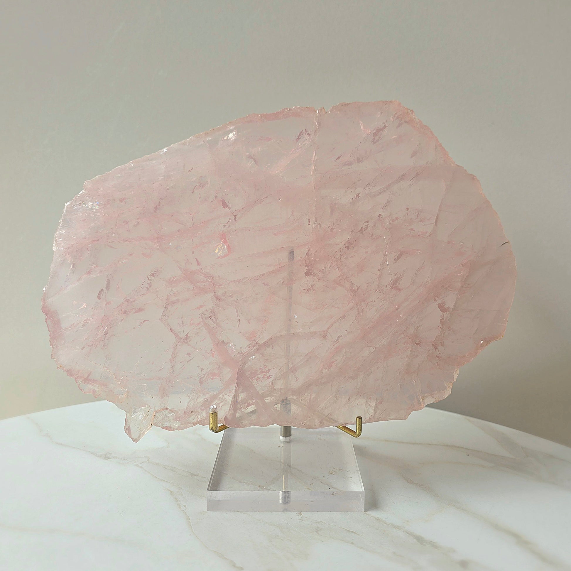 Rose Quartz Crystal Slab Slice on Stand - Crystals and Me | Crystal Candles and Ethically Sourced Crystals