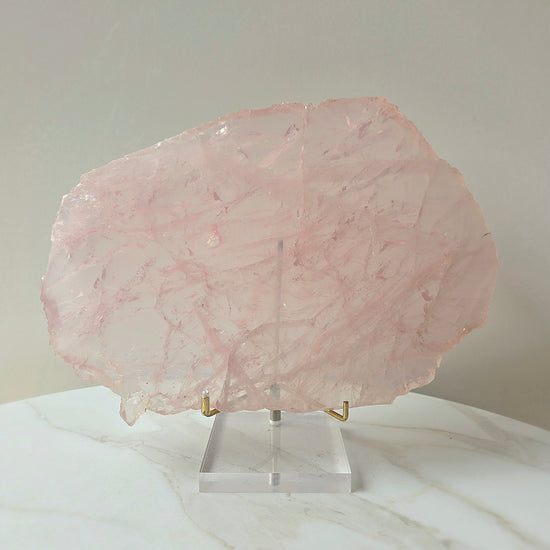 Rose Quartz Crystal Slab Slice on Stand - Crystals and Me | Crystal Candles and Ethically Sourced Crystals