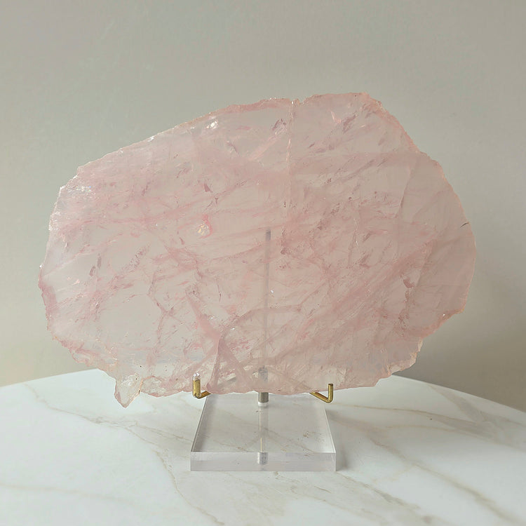 Rose Quartz Crystal Slab Slice on Stand - Crystals and Me | Crystal Candles and Ethically Sourced Crystals