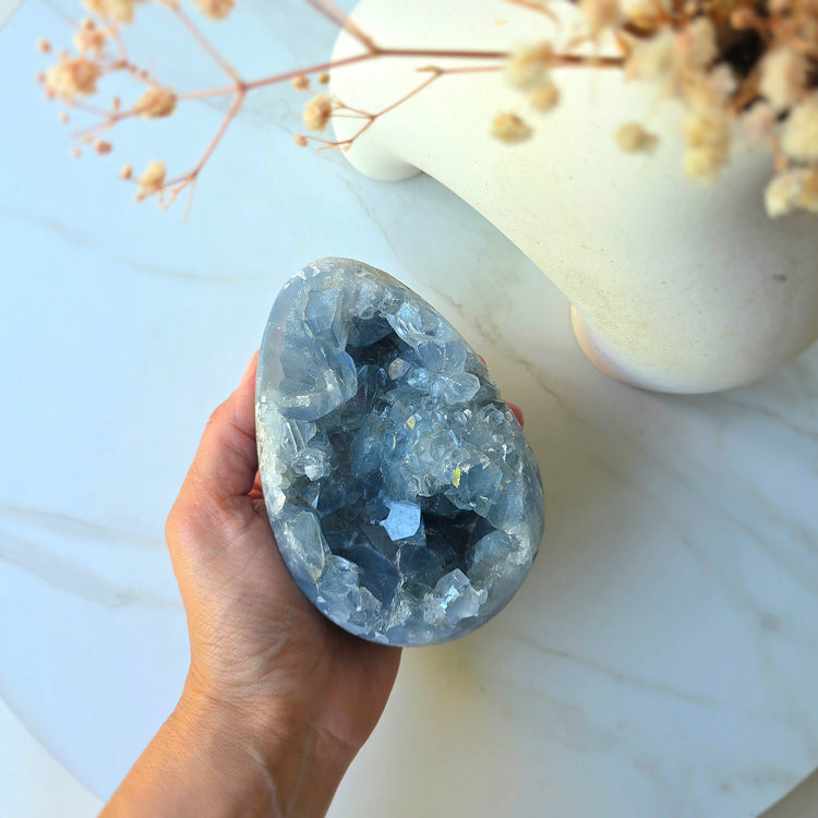 Celestite Crystal Cluster on Stand  High Quality