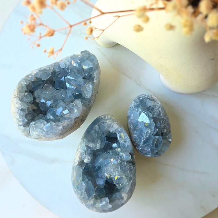 Celestite Crystal Cluster on Stand  High Quality