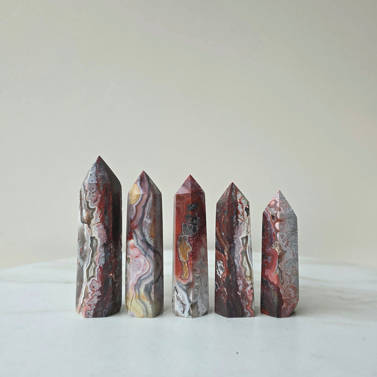 Pink Lace Agate Crystal Point Tower