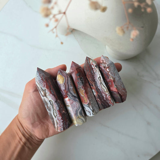Pink Lace Agate Crystal Point Tower