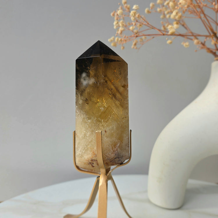 Natural Citrine Crystal with Stand Brazil with Phantom
