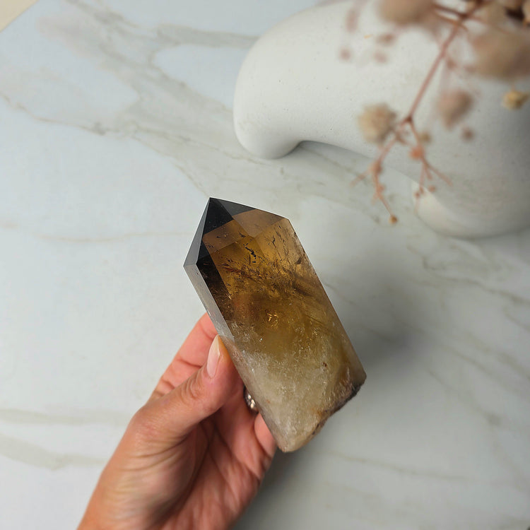 Natural Citrine Crystal with Stand Brazil with Phantom