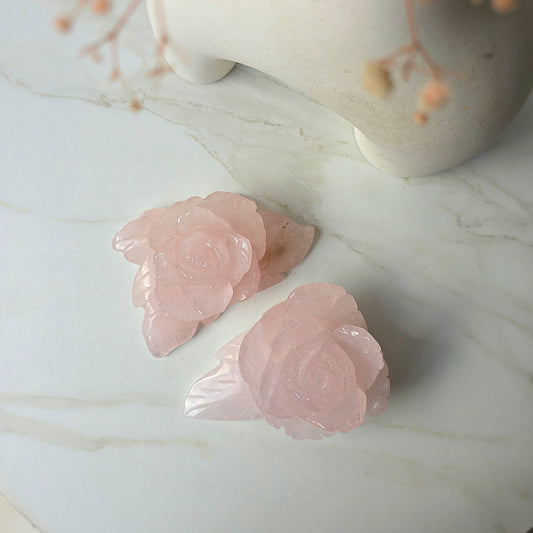 Rose Quartz Crystal Carved Rose Brazil