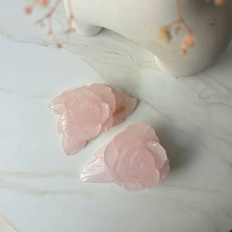 Rose Quartz Crystal Carved Rose Brazil