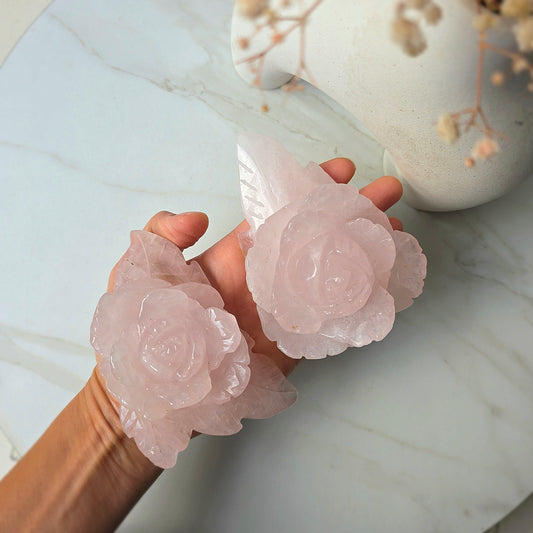 Rose Quartz Crystal Carved Rose Brazil