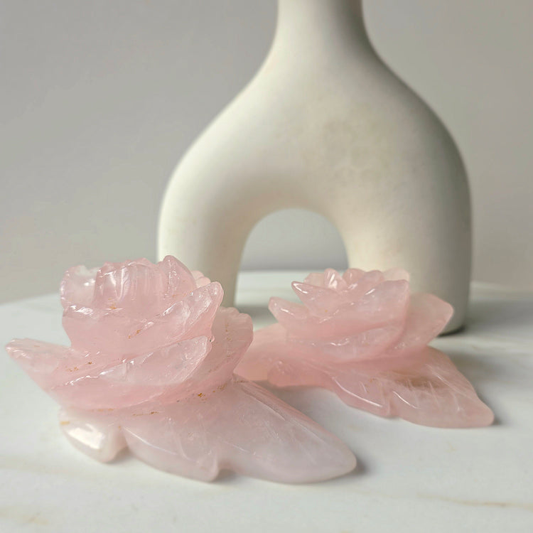 Rose Quartz Crystal Carved Rose Brazil