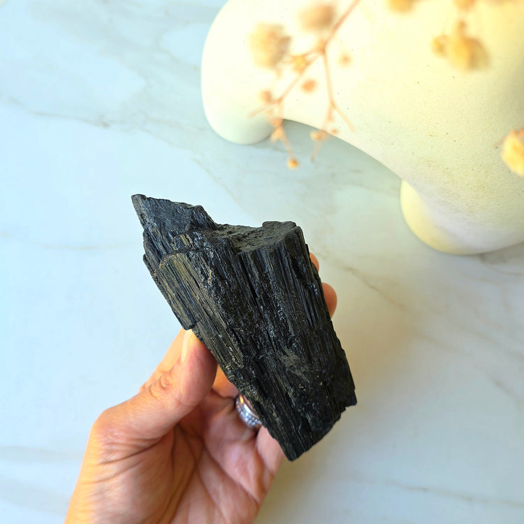 Black Tourmaline Crystal on Stand High Quality Brazil