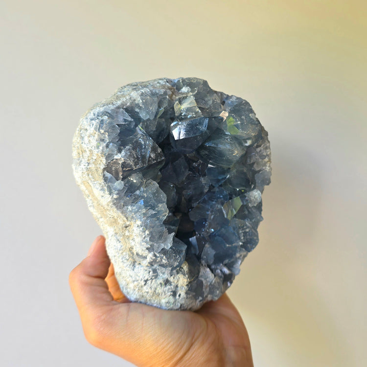Celestite Crystal Geode Cluster on Stand Madagascar High Quality