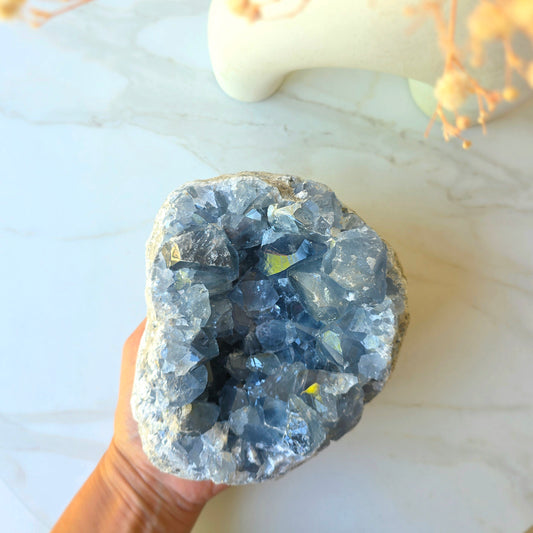 Celestite Crystal Geode Cluster on Stand Madagascar High Quality