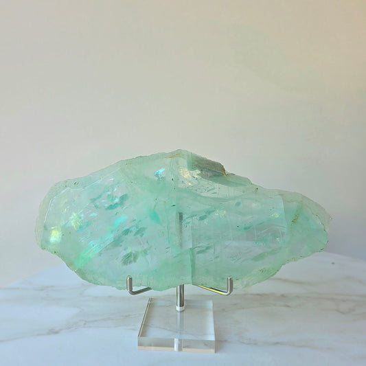 Green Fluorite Crystal Slab Slice with Stand