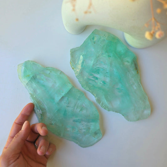 Green Fluorite Crystal Slab Slice with Stand