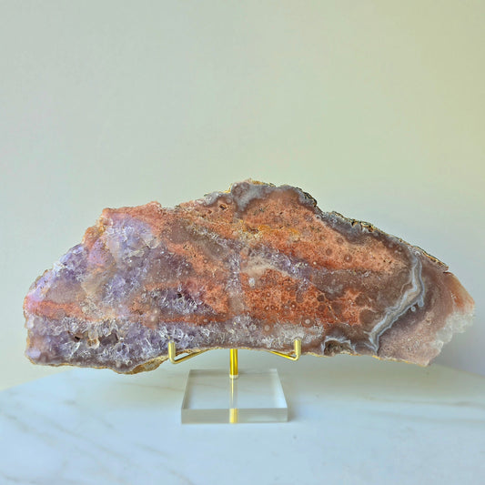 Pink Amethyst Crystal Slab Slice on Stand Brazil High Quality