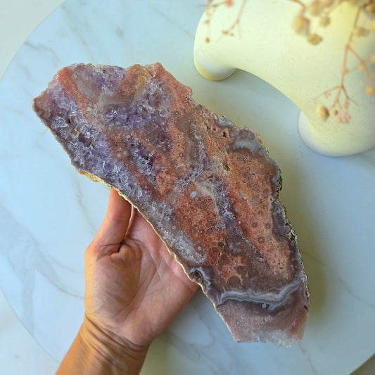 Pink Amethyst Crystal Slab Slice on Stand Brazil High Quality