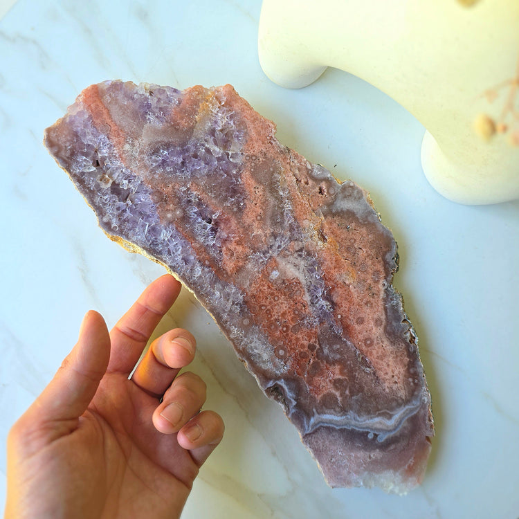 Pink Amethyst Crystal Slab Slice on Stand Brazil High Quality