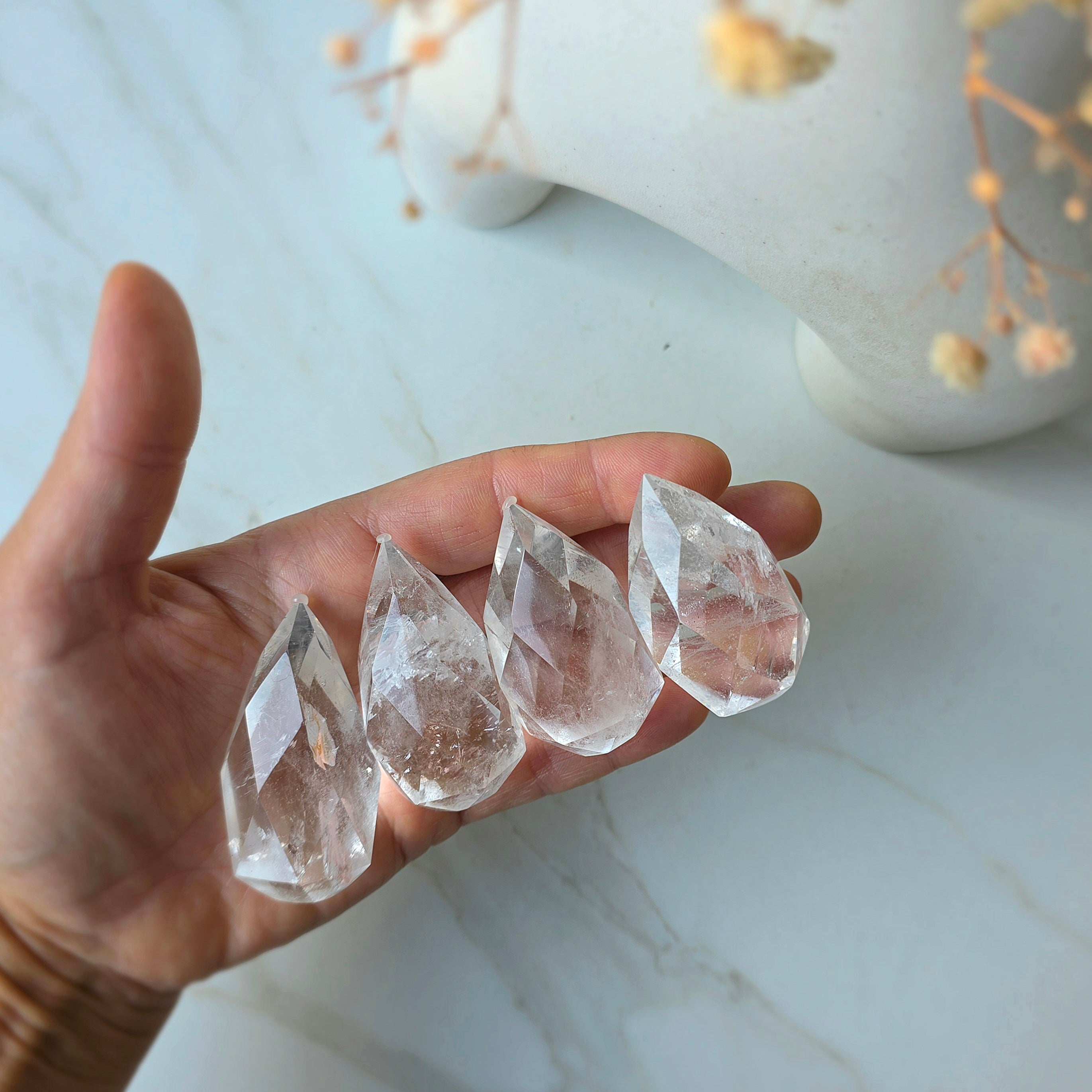 Clear Quartz Crystal Faceted Flame High Quality Brazil Small
