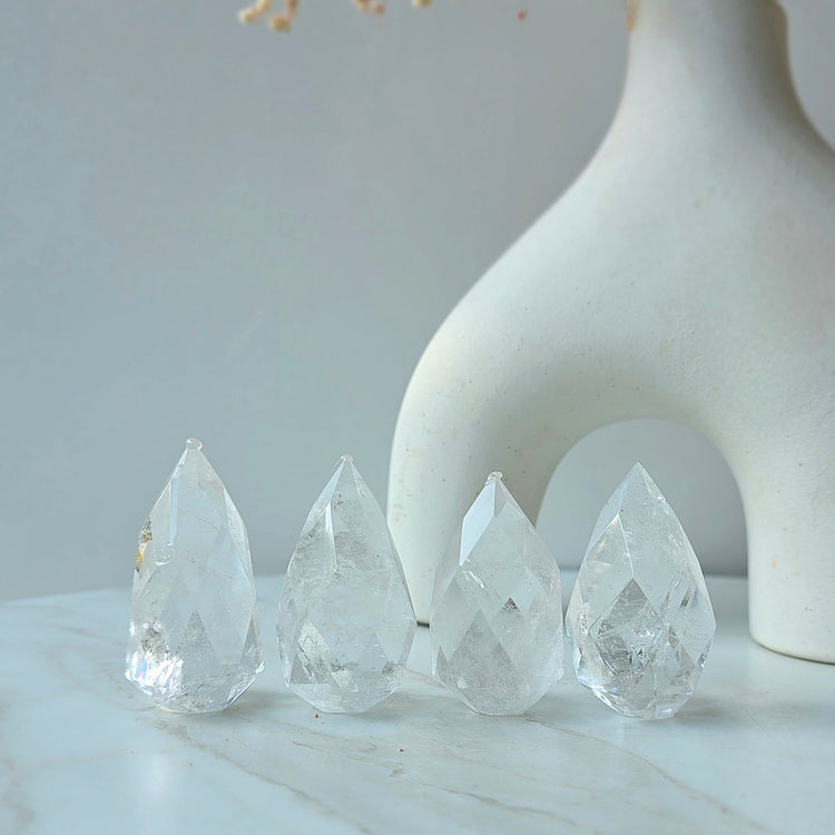 Clear Quartz Crystal Faceted Flame High Quality Brazil Small - Crystals and Me | Crystal Candles and Ethically Sourced Crystals