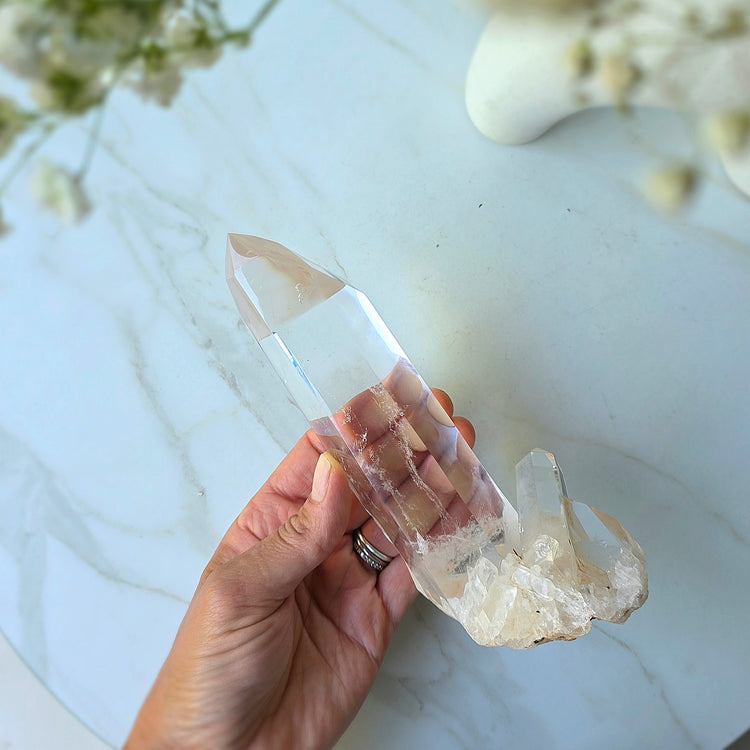 Clear Quartz Crystal Cluster Point  on Stand Brazil AAA
