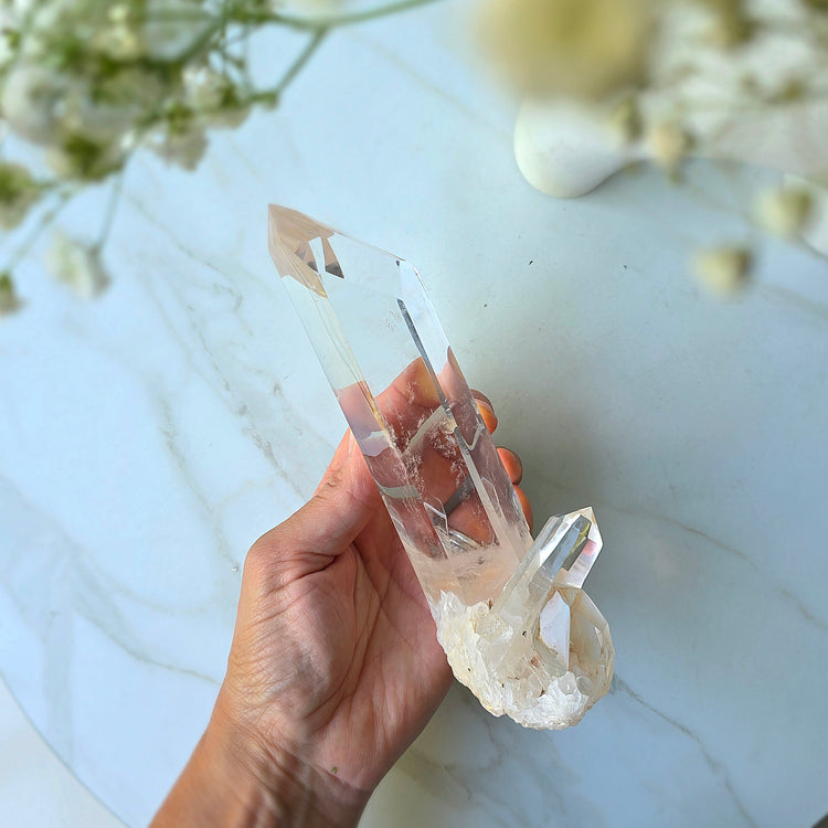 Clear Quartz Crystal Cluster Point  on Stand Brazil AAA