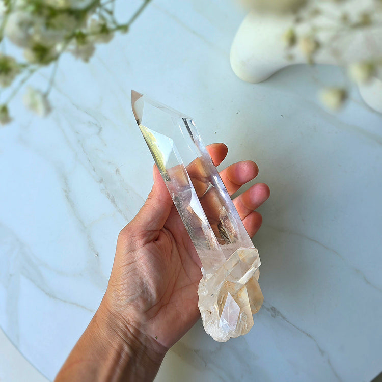 Clear Quartz Crystal Cluster Point  on Stand Brazil AAA