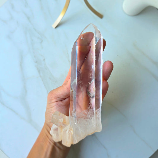 Clear Quartz Crystal Cluster Point  on Stand Brazil AAA