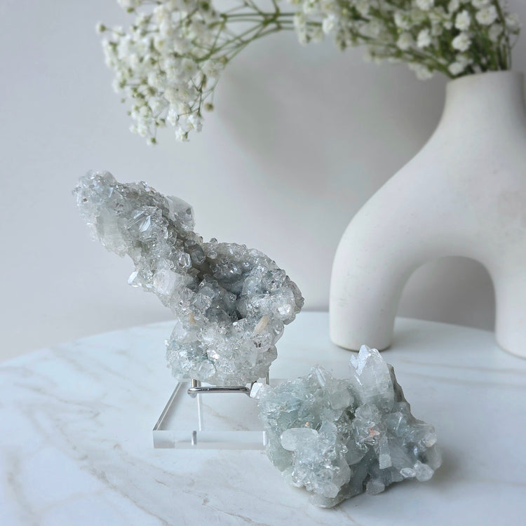 Rare Diamond Apophyllite Crystal with Blue Chalcedony AAA