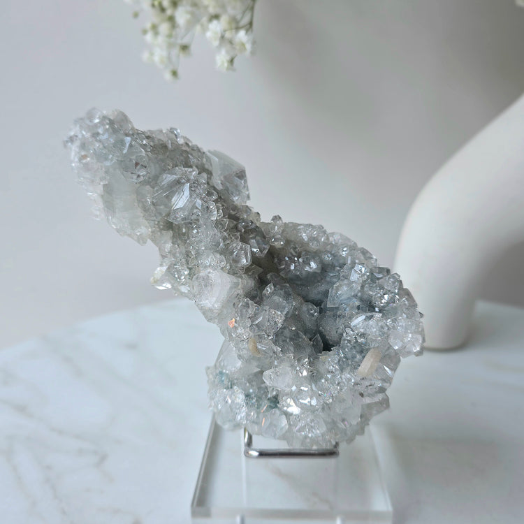 Rare Diamond Apophyllite Crystal with Blue Chalcedony AAA