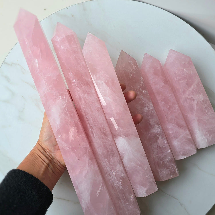 Rose Quartz Crystal Tower Point Obelisk Generator High Quality Brazil