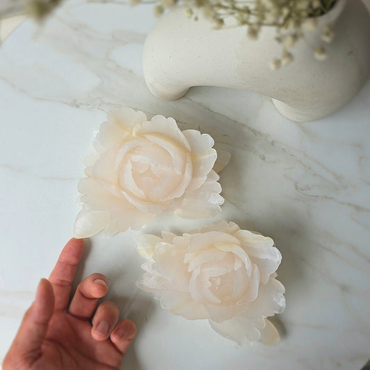 White Onyx Crystal Rose Carving