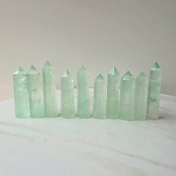 Green Fluorite Crystal Point Tower AAA High Quality