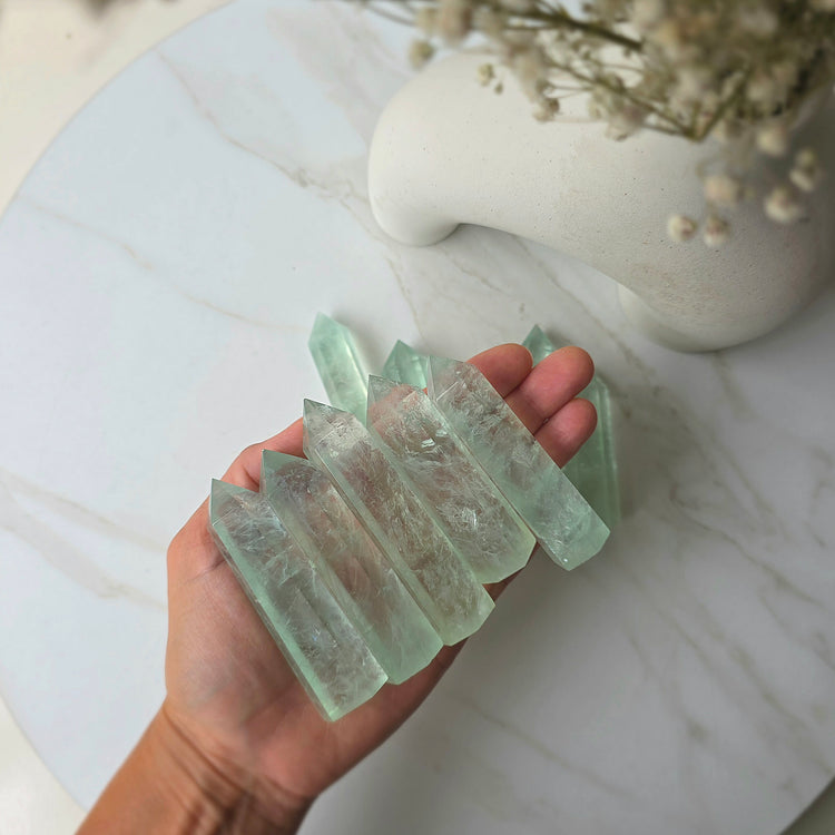 Green Fluorite Crystal Point Tower AAA High Quality