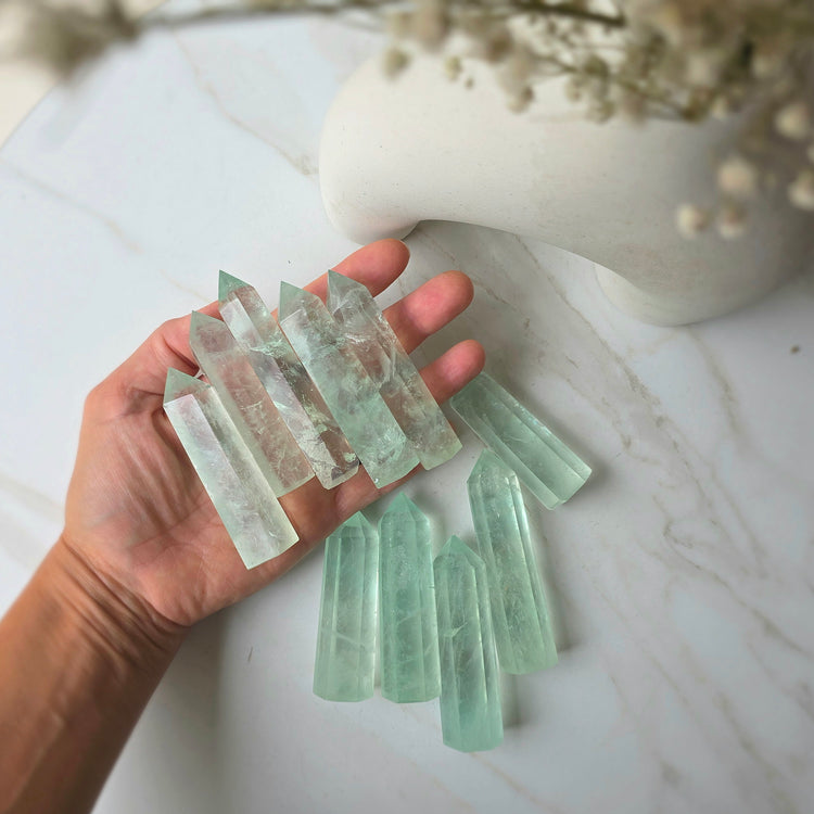Green Fluorite Crystal Point Tower AAA High Quality
