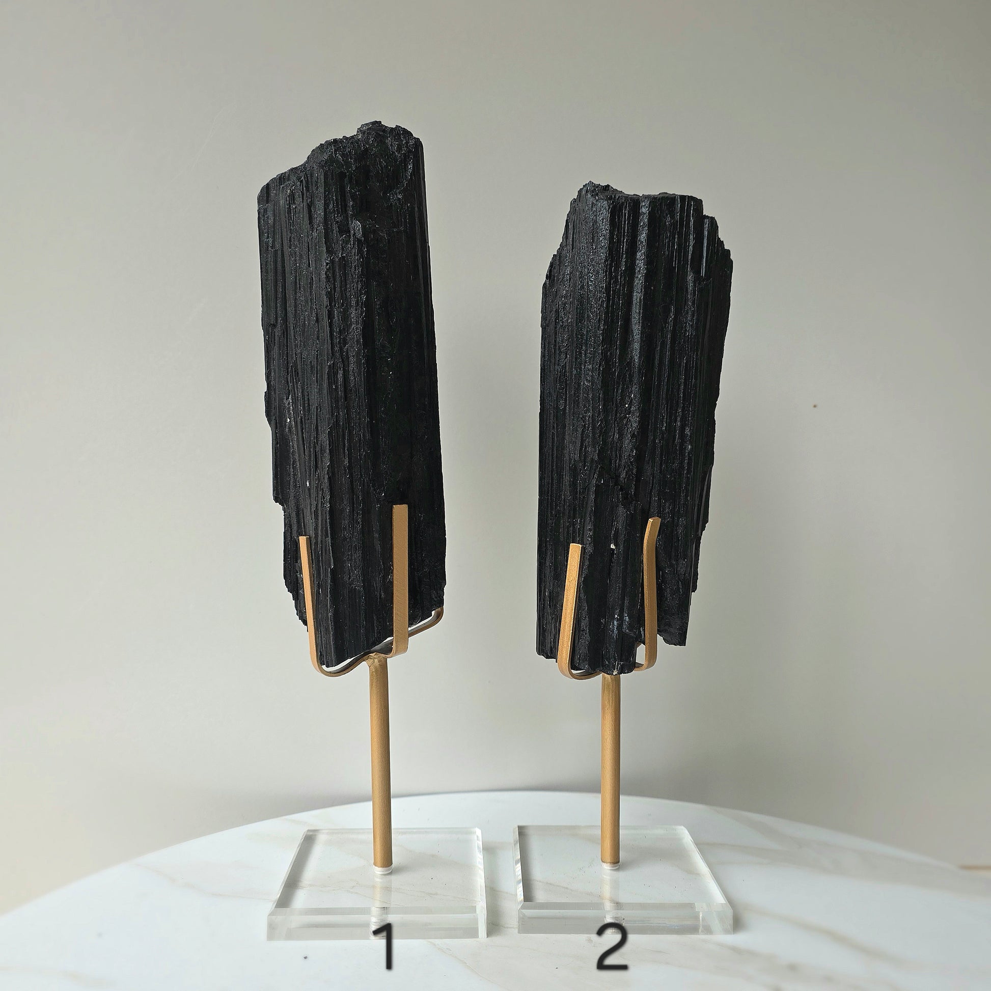 Black Tourmaline Crystal Rough Chunk AAA High Quality in Stand - Crystals and Me | Crystal Candles and Ethically Sourced Crystals