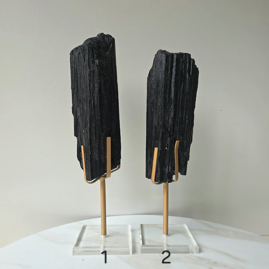 Black Tourmaline Crystal Rough Chunk AAA High Quality in Stand - Crystals and Me | Crystal Candles and Ethically Sourced Crystals