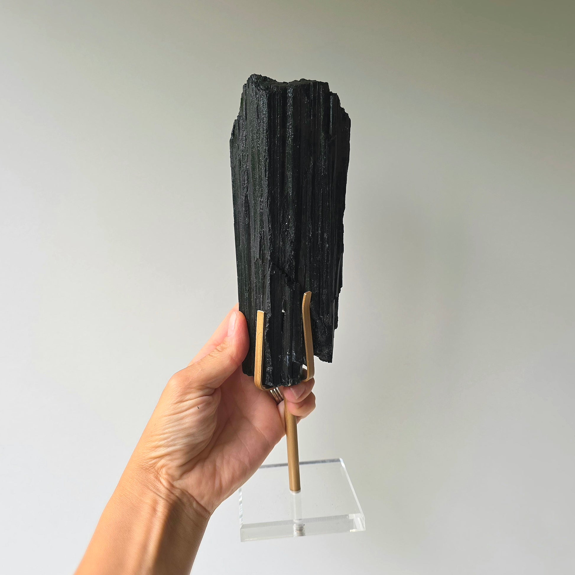 Black Tourmaline Crystal Rough Chunk AAA High Quality in Stand - Crystals and Me | Crystal Candles and Ethically Sourced Crystals